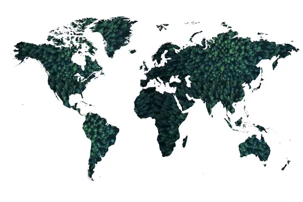 Mappa Del Mondo Composta Vari Alberi Dettagliati Sfondo Bianco Massiccio — Foto Stock