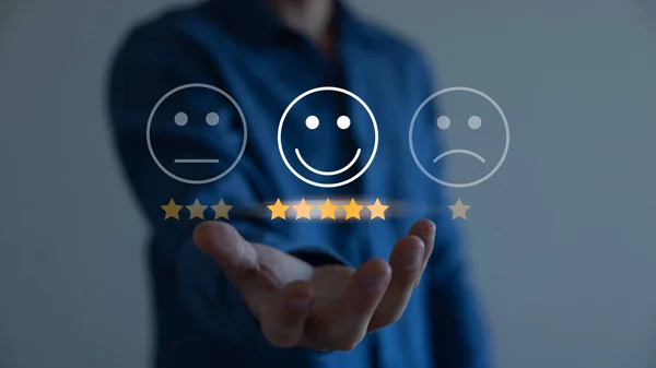Customers rate service experiences on online applications. customer satisfaction feedback survey concept Clients can evaluate the quality of services that contribute to the reputation of the business.