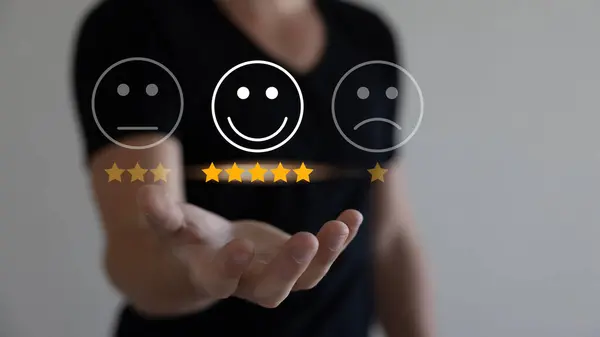 Customers rate service experiences on online applications. customer satisfaction feedback survey concept Clients can evaluate the quality of services that contribute to the reputation of the business.