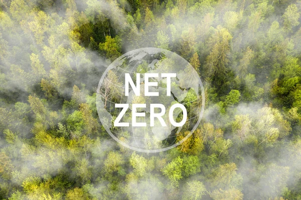 Net Zero 2050 Carbon Neutral and Net Zero Concept natural environment A climate-neutral long-term strategy greenhouse gas emissions targets A cloud of mist in the green Net Zero figure.