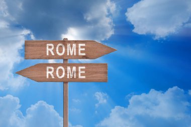 Rome road sign. Welcome to Rome, Italy. Entering Rome. All ways leads to rome concept. clipart