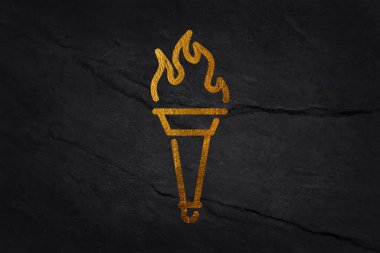 Meşale simgesi. Ateş sembolü olimpiyat oyunları. Renk yanan logo. Vektör illüstrasyon düz tasarım. Beyaz arka planda izole edilmiş. Spor müsabakalarının işareti.