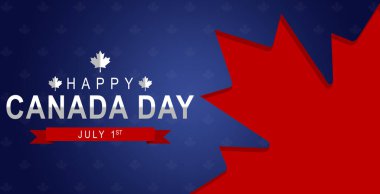 Mutlu Kanada Günü vektör bayrağı, tebrik kartı. 1 Temmuz 'da Kanada dalgalı bayrağı ulusal vatanseverlik bayramı yatay tasarımı 