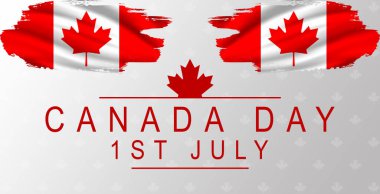 Kanada 'nın bağımsızlık günü pankartı. Kanada bayrağıyla soyut tasarım. Vektör İllüstrasyonu. Akçaağaç yaprağıyla kırmızı beyaz tema. Toronto silueti. Vektör İllüstrasyonu.