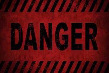 Kırmızı kalkanda kelime tehlikesi, en doğal görünüş. Grunge uyarı kalkanı.