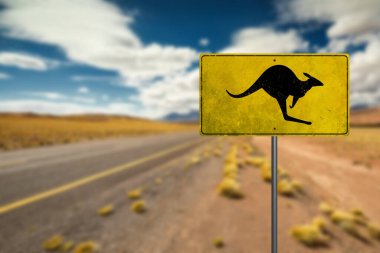 Kanguru uyarı işareti Avustralya outback bir yolda. Batı yeni Güney Galler. 
