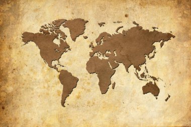 Dünya Haritası - Klasik Fiziksel Topografik - Vektör Ayrıntılı Resimler
