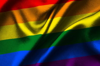 Gökkuşağı LGBT gurur bayrağının 3 boyutlu animasyonu. LGBTQ gökkuşağı bayrağı sallıyor. LGBT 'nin çeşitliliği. 3B Görüntü