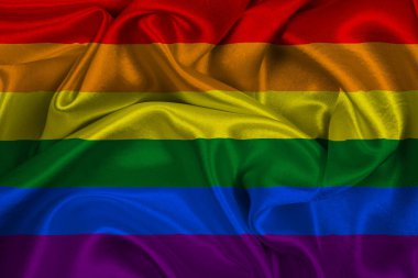 Gökkuşağı LGBT gurur bayrağının 3 boyutlu animasyonu. LGBTQ gökkuşağı bayrağı sallıyor. LGBT 'nin çeşitliliği. 3B Görüntü