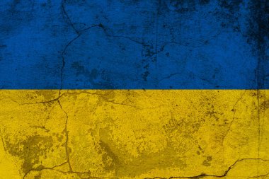 Duvardaki Ukrayna bayrağı, ulusal kimlik, Ukrayna ile Rusya arasındaki savaş krizi, siyasi mesele. Ukrayna Bağımsızlık Günü 24 Ağustos.