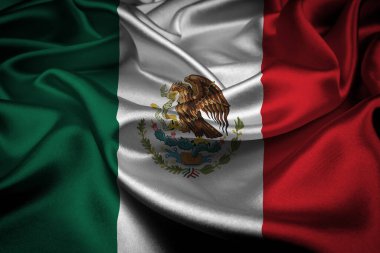 Meksika bayrağını yakın çekiyoruz. Meksika 'nın bayrak sembolleri. Meksika Bağımsızlık Günü 16 Eylül.