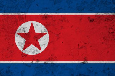 Kuzey Kore bayrağı çatlak zemine vignette ile boyanmış. Kuzey Kore Bağımsızlık Günü 15 Ağustos.