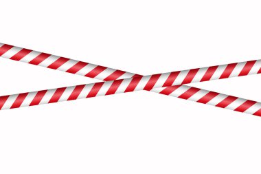 Red and white lines of barrier cross tape prohibit passage. Barrier tape on white isolate. Barrier that prohibits traffic. Danger unsafe area warning tape do not enter. Concept no entry. Copy space clipart