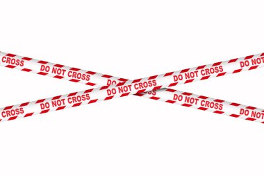 Beyaz uyarı çizgileri olan kırmızı bir set. Vektör tehlike bantları. Kurdeleler geçmez, tehlike ve uyarı.