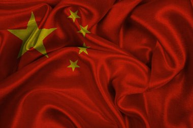 Çin Ulusal Bayrağı. Çok detaylı kumaş dokusu salladı. Çin Bağımsızlık Günü 21 Eylül.