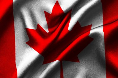 Kanada bayrağının kumaş dokusunu sallamak, gerçek doku bayrağı. Kanada Ulusal Günü. 1 Temmuz Victoria Günü.