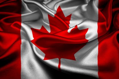 Kanada bayrağının kumaş dokusunu sallamak, gerçek doku bayrağı. Kanada Ulusal Günü. 1 Temmuz Victoria Günü.