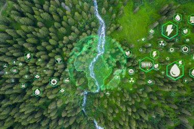 Crystal globe putting on moss, ESG icon for Environment Social and Governance, World sustainable environment concept.