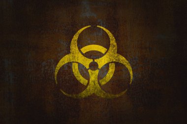 Biyolojik tehlike sembolü. Virüs, enfeksiyon, bakteri, bulaşıcı hastalık, toksik, atık karantina kirlenme salgın kavramları Stylized grunge bayrak veya arka plan