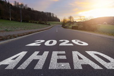 2026 - empty road on a desert and clouds on a sky