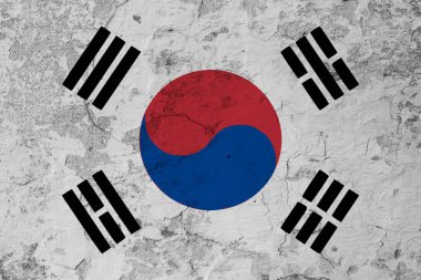 Güney Kore bayrağı ve boya çatlakları. Sınır imajlı hapishane konsepti. Güney Kore şu anda durgunluğa doğru ilerliyor. Enflasyon. İş. Ekonomik durgunluk. Çift pozlama hologramı