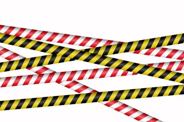 Uyarı uyarısı. Siyah harfli sarı plastik bantlar. Risk, tehlike. Tehlikeli bir yeri satıyorsun. Salgın, salgın, ayakta duran nesneler, kötü yol, suç mahalli.