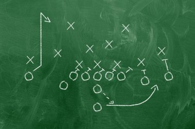 Kara tahta arka plan üzerinde futbol oyun düzeninin