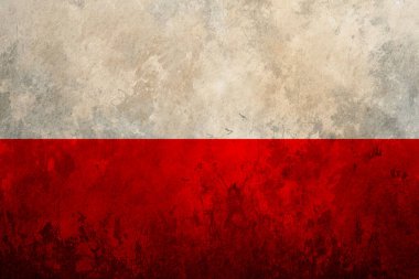 Polonya 'nın ulusal bayrak simgesi eski yıpranmış duvar zeminine boyanmış grunge deseni, soyut Polonya siyaset ekonomisi ekonomi toplumu kavram dokusu duvar kağıdı yayınladı