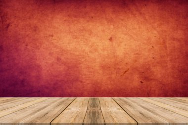 Ahşap masa ve kırmızı duvar arkaplanı, ahşap raf, gıda ve mutfak ürünleri için tezgah kurgu zemin zemin, masa üstü, masa yüzeyi afişi, maket, sunum arka planı, duvar kağıdı