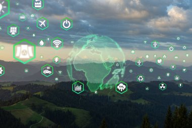 Crystal globe putting on moss, ESG icon for Environment Social and Governance, World sustainable environment concept.