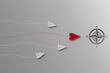 Kağıt uçaklar bir pusula ile hedeflere doğru yarışıyor. Business Financial kavramları başarı ve kurumsal hedefler için yarışıyor. Yüksek bir rekabet var. Çalıştır