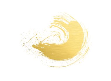 Altın fırça darbesi beyaz arka planda izole edilmiş. Altın metalik makyaj malzemesi örneği