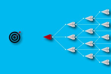 Kırmızı kağıt uçakla hedef kavramı. hedef Simge