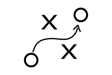 Strateji oyunu planı. Futbol taktiği. Futbol takımı antrenmanı için plan. Tahtada spor illüstrasyonu. Koçun oyun kitabı. Stratejik organizasyon sahada öğrenme için. Vektör.