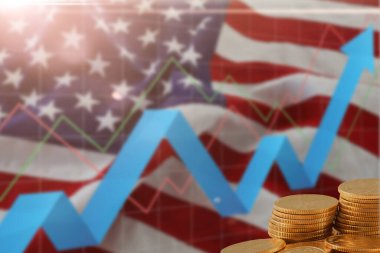 Mali eğilimi analiz etmek için borsa yatırımları finans, para ve ABD bayrağı ticareti