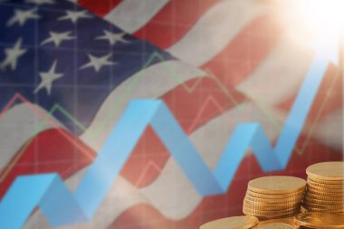 Mali eğilimi analiz etmek için borsa yatırımları finans, para ve ABD bayrağı ticareti