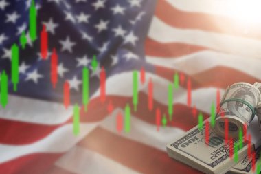 ABD. Piyasadaki durgunluk borsa kaybı, ticaret grafiği analizi, yatırım göstergesi finansal kriz grafiği, hisse senedi çöküş grafiği, kırmızı fiyat tablosu, para, dünya ekonomisi. 