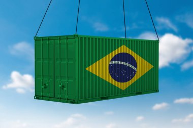 Üzerinde Brezilya bayrağı olan bir nakliye konteynırı - 3 boyutlu illüstrasyon