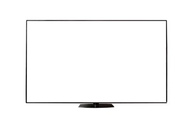 Beyaz zemin üzerinde boş ekran izole edilmiş gerçekçi LCD TV. 4K TV düz ekran LCD, plazma, TV modeli. 3B vektör illüstrasyonu.