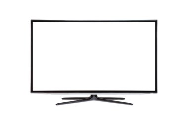 Beyaz zemin üzerinde boş ekran izole edilmiş gerçekçi LCD TV. 4K TV düz ekran LCD, plazma, TV modeli. 3B vektör illüstrasyonu.