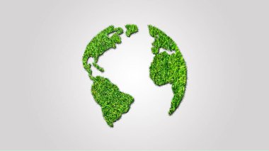 Dünya küre şeklinde yeşil çim beyaz arka plan üzerinde izole