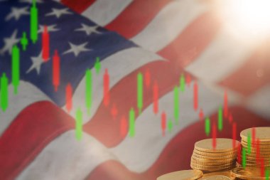 ABD finans sistemi. Amerikan borsa krizi. Oklar Amerikan bayrağının yanında. Dolar banknotları olan Franklin. Birleşik Devletler 'in para politikası. Amerikan finans piyasası. ABD Yatırım krizi. 