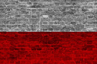 Şehir merkezindeki tuğla bir duvarda Polonya bayrağının resmi. Bağımsızlık Günü Polonya 11 Kasım.