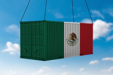 Meksika bayrağı taşıyan yük konteynırları, bulutlar...