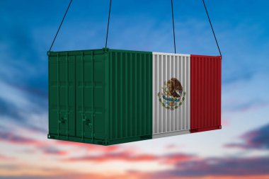 Meksika bayrağı taşıyan yük konteynırları, bulutlar...