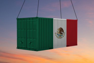 Meksika bayrağı taşıyan yük konteynırları, bulutlar...