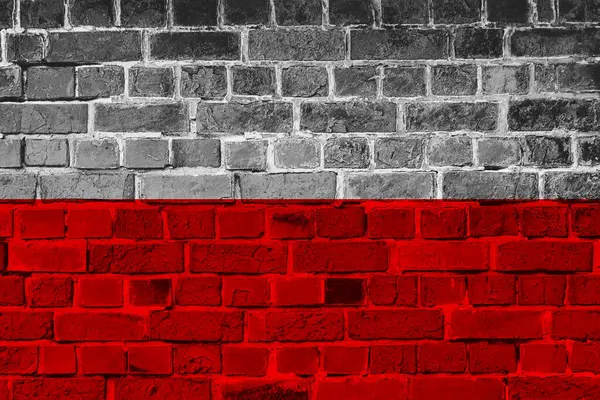 Şehir merkezindeki tuğla bir duvarda Polonya bayrağının resmi. Bağımsızlık Günü Polonya 11 Kasım.