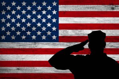 War in USA, shadow of soldiers in the battlefield on dirty flag USA, war crisis concept in USA