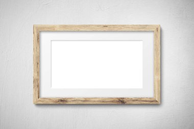 Ahşap çerçeve modelleri farklı boyutlarda ve beyaz mat kenar çerçeveleri ışık duvarında. Fotoğraf, resim veya galeri dekorasyonu için gerçekçi kahverengi dikdörtgen kenarlar koleksiyonu.