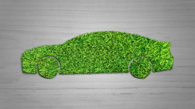 Yeşil çevre konseptinde elektrikli araba konsepti - 3D görüntüleme